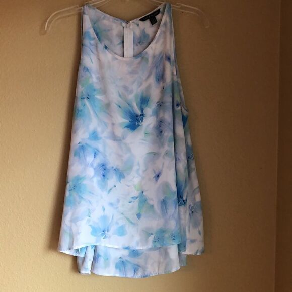 Zac & Rachel flowy sleeveless top in turquoise white Size L two layers elegant - Picture 1 of 12
